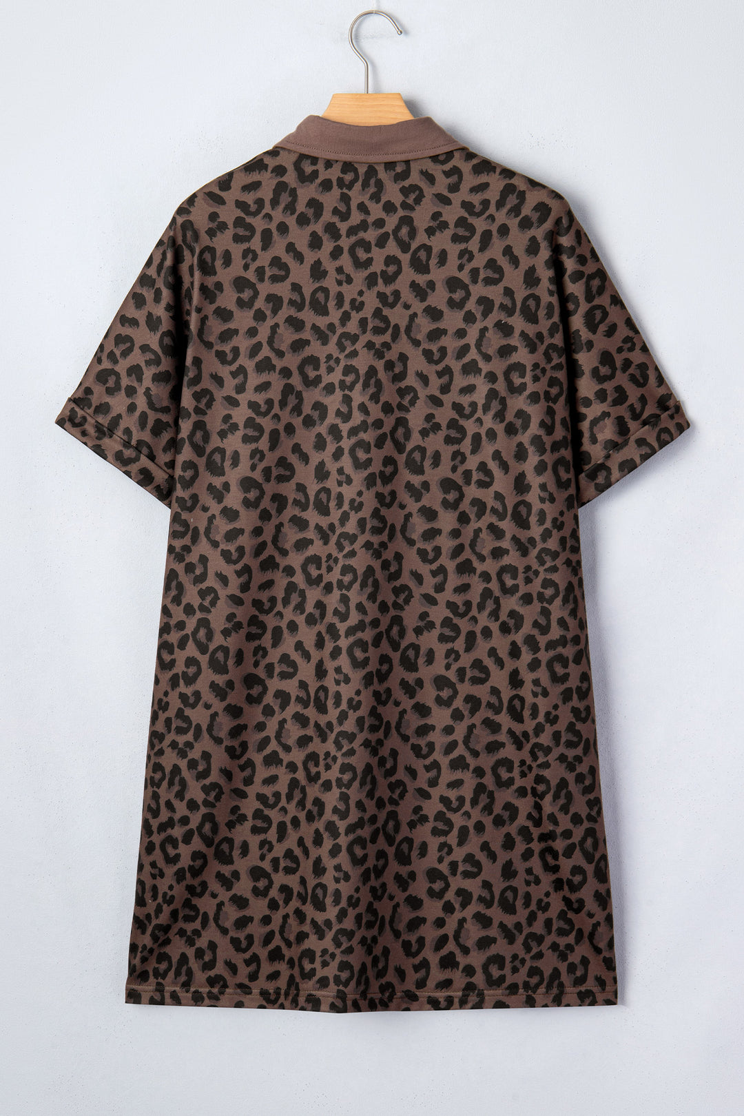Brown Leopard Print Contrast Collar V-Neck Casual Mini Dress