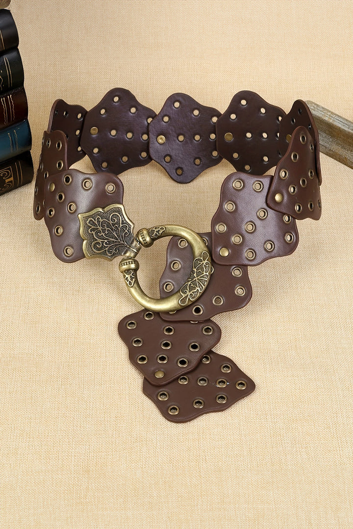 Y2K Antik Bronze Kreis Ösen Detail Western Ledergürtel