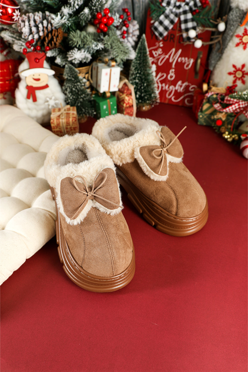 Cozy Faux Fur Lined Bow Decor Clog Slippers