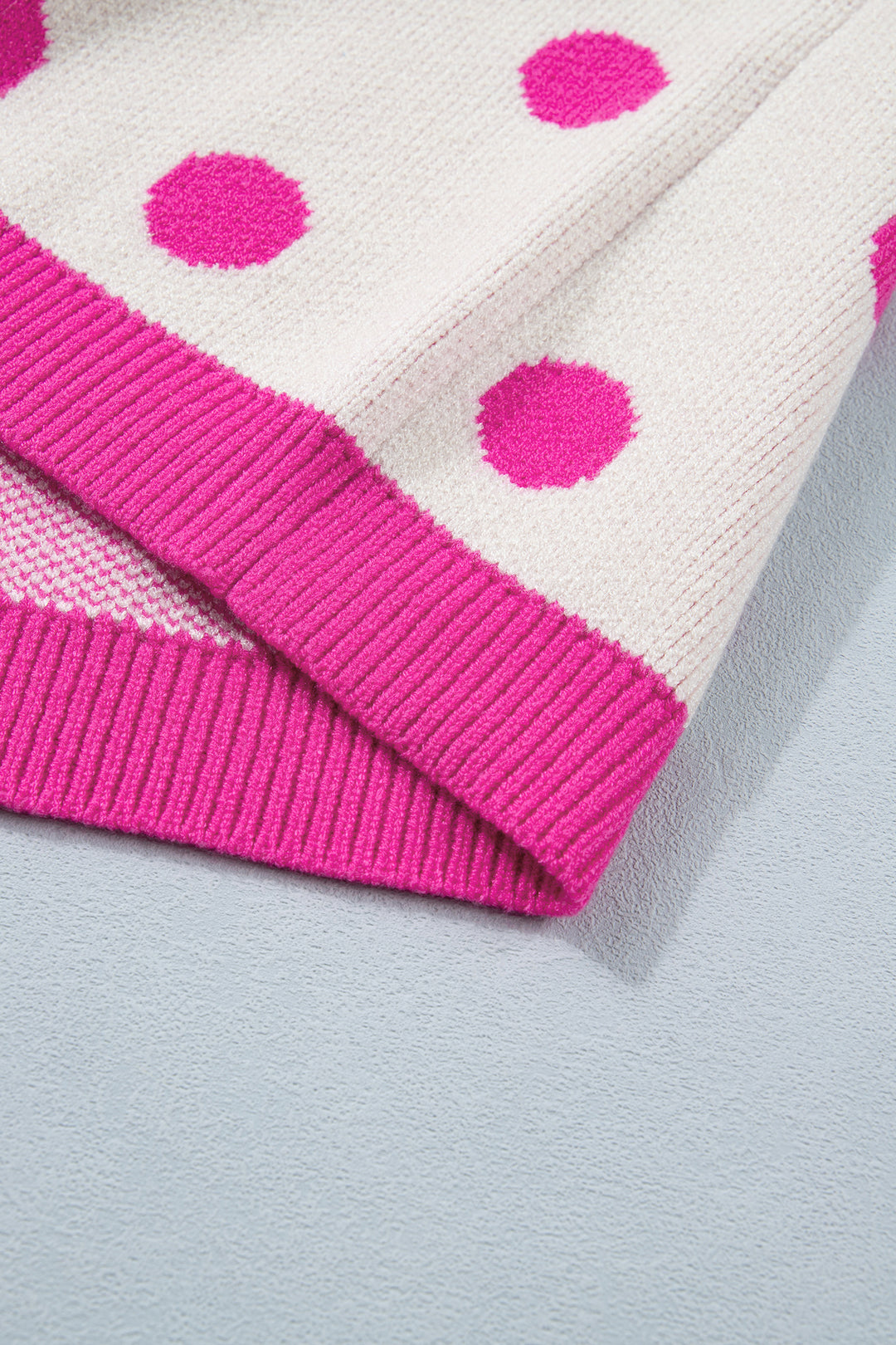 Pink Polka Dot Puff Short Sleeve Sweater Top