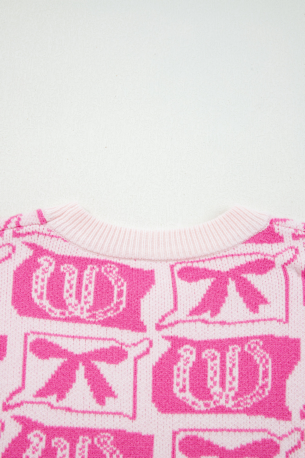 Pink Bows &amp; Horseshoes Pattern Western Fashion Print Sweater