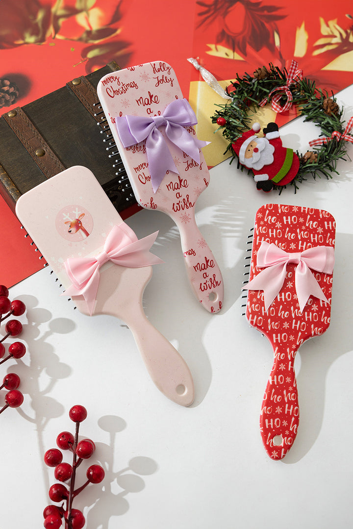 Christmas Letter Print Ribbon Bow Decor Scalp Massage Comb