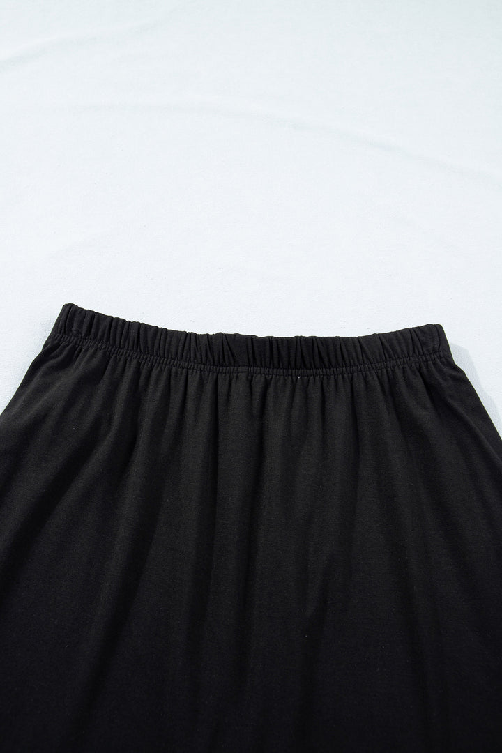 Black Solid Color Oversize Tee Tie Wrap Mini Skort 2pcs Set