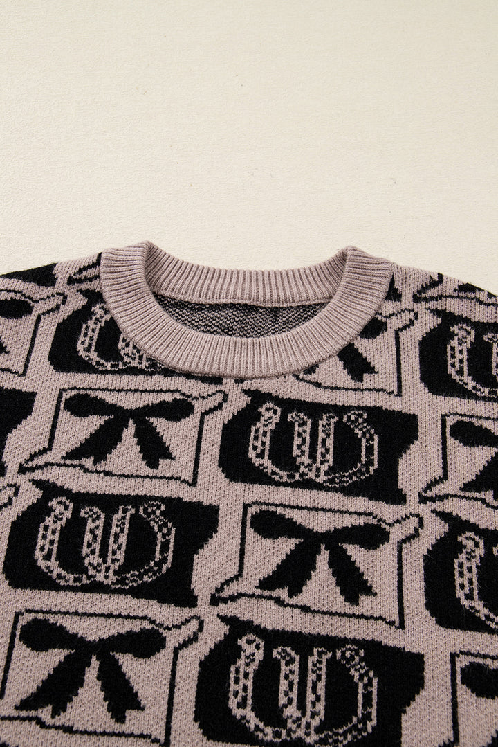Black Bows &amp; Horseshoes Pattern Western Fashion Print Sweater