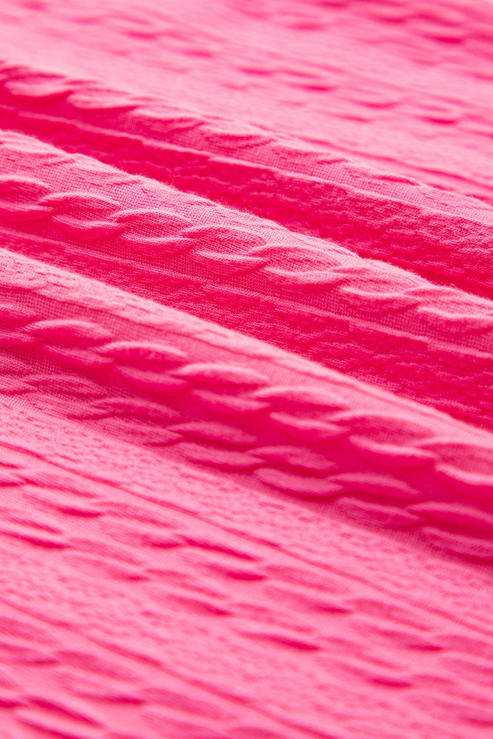 Bright Pink Textured Color Block Trim Loose Tee Drawstring Shorts 2pcs Set