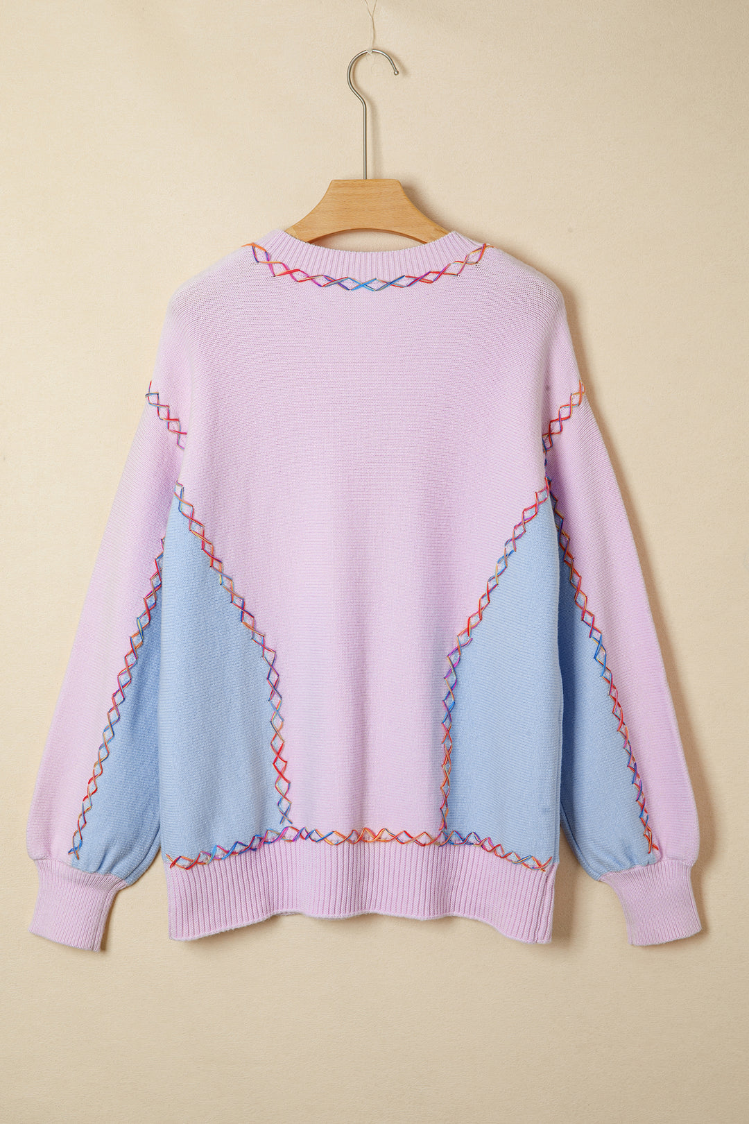 Orchid Bouquet Rainbow Stitching Balloon Sleeve Relaxed Sweater