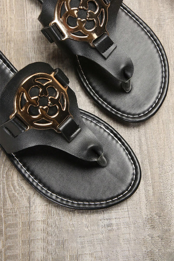 Metal Decor Leather Thong Slippers