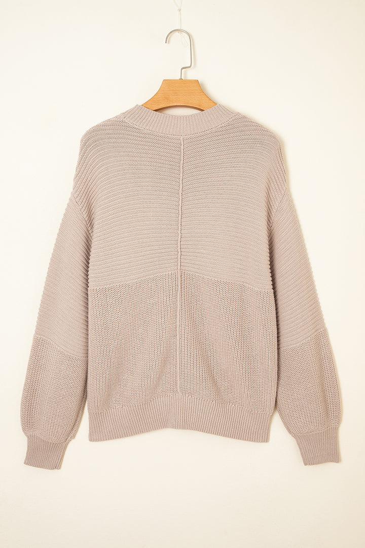 Mixed Texture Patchwork Knitted Puff Sleeve Sweater