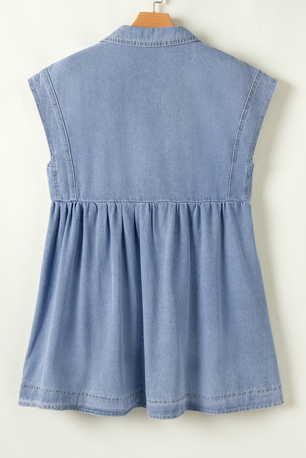 Lapel Neck Cap Sleeve High Waist Denim Babydoll Dress