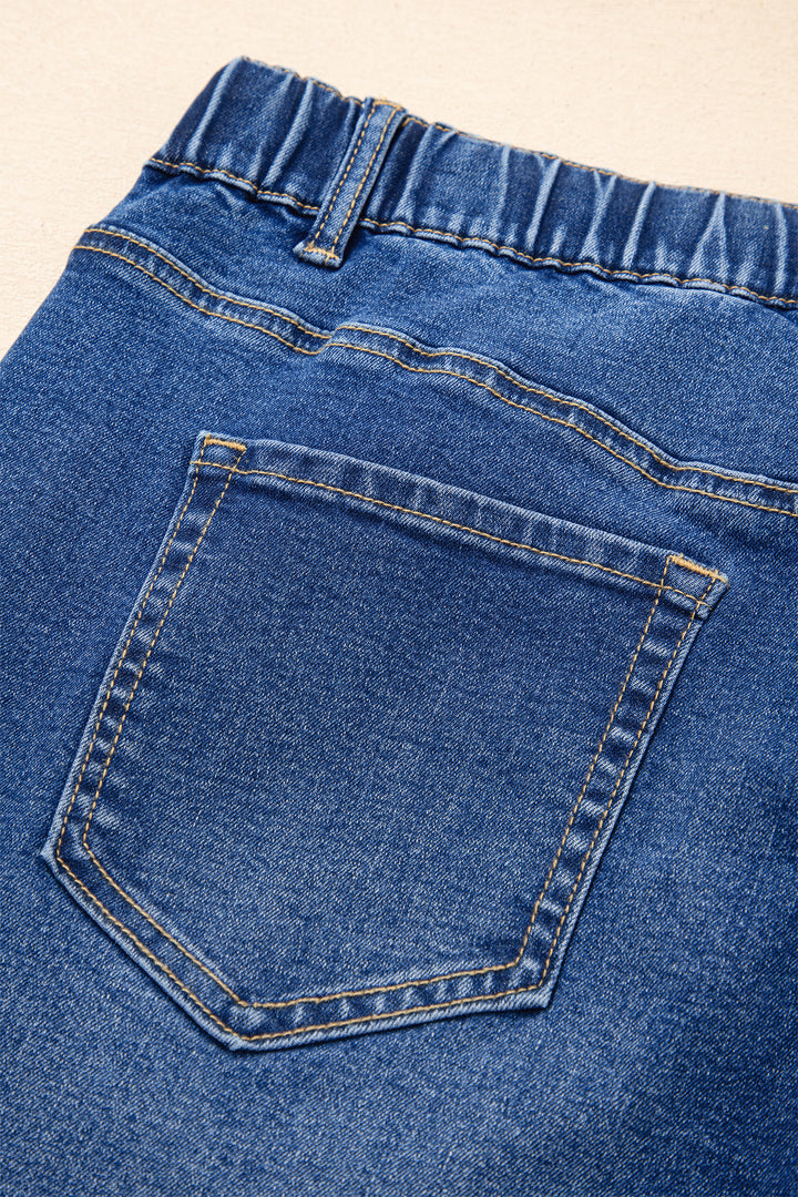 Dark Blue Acid Wash Contrast Lace-up Plus Size Jeans