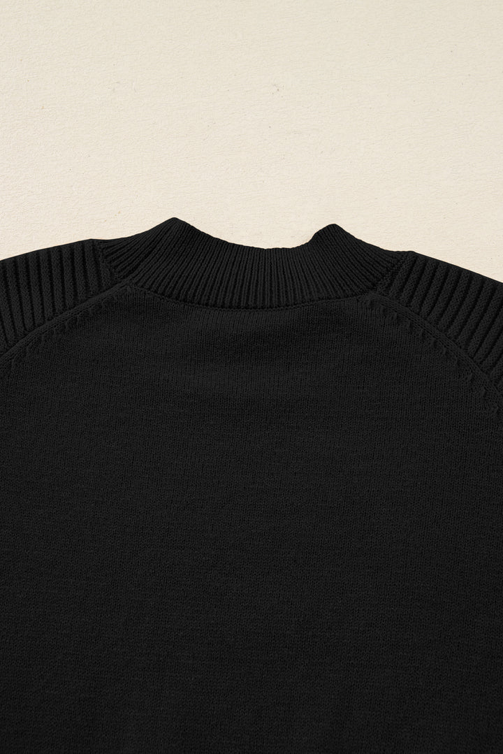 Black High Neck Sweater Pleated Mini Skirt 2pcs Knitted Outfit