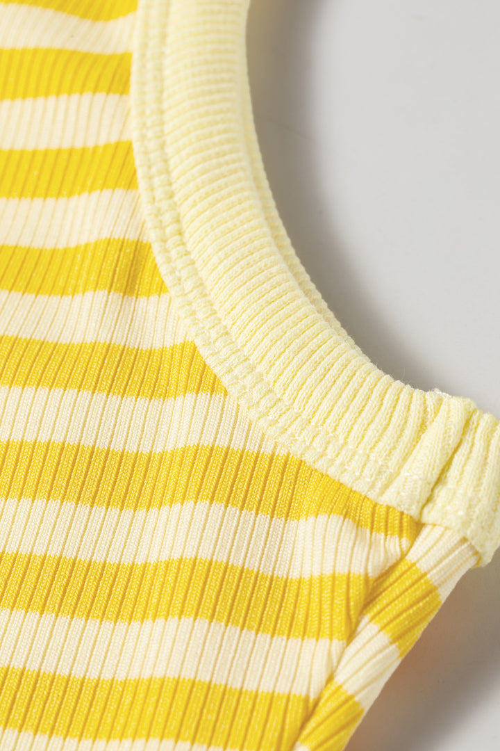 Casual Yellow Stripe Ribbed Knit Slim Tank Top