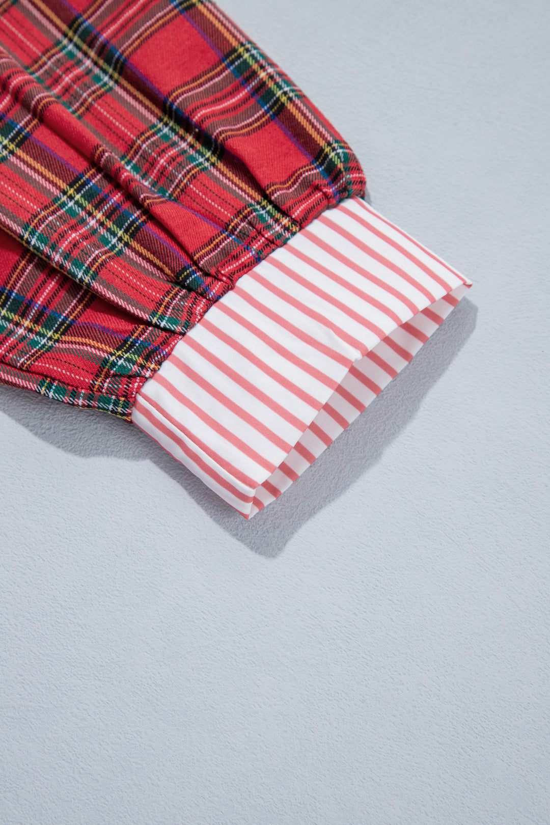 Red Plaid Striped V Neck Collar Cuff Details Shift Plus Size Dress