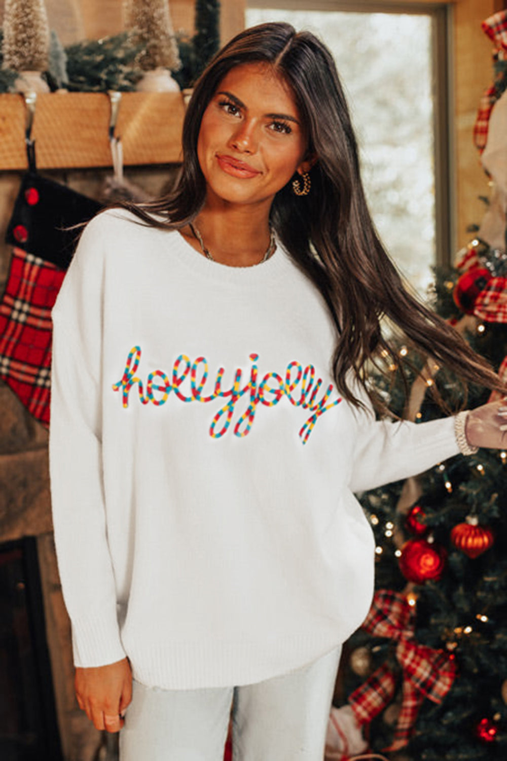 Colorful Holly Jolly Christmas Knit Loose Sweater