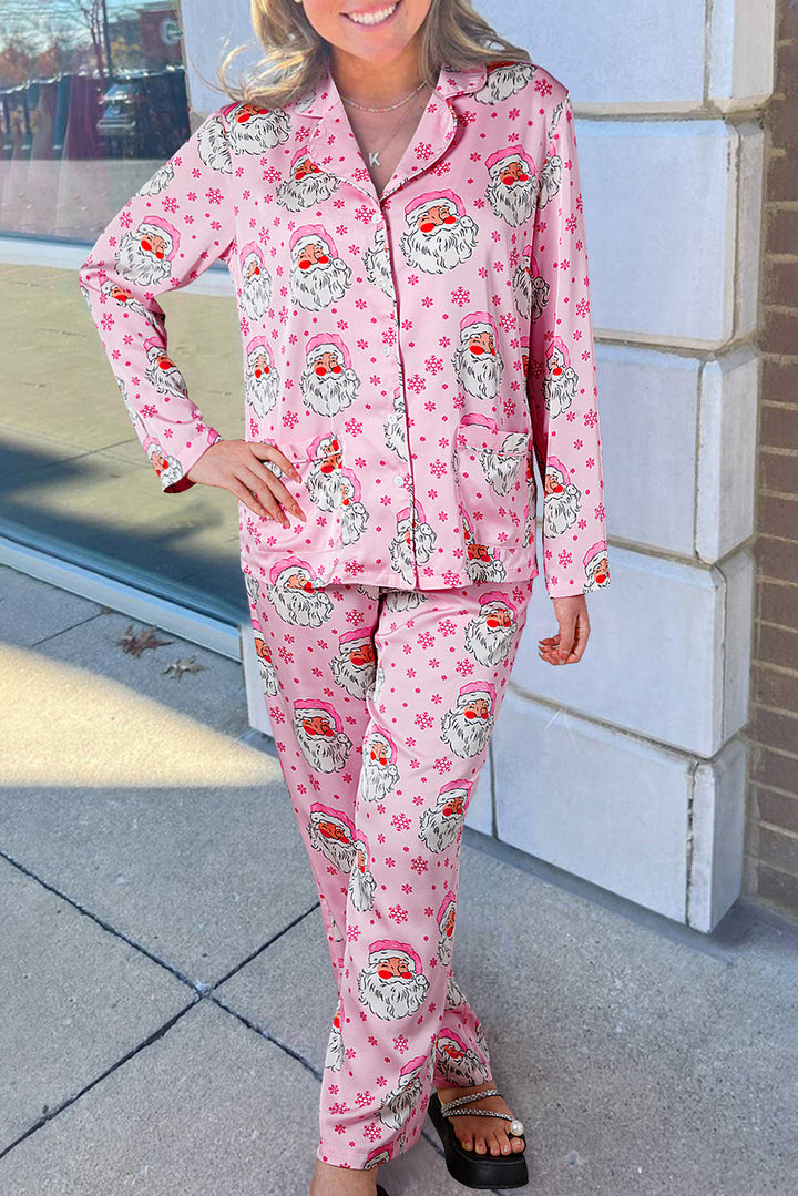santa claus snowflake long sleeve shirt christmas pajama set