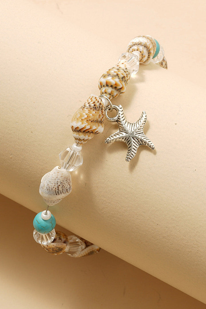 Bracelet de cheville de plage en perles de conque et étoile de mer