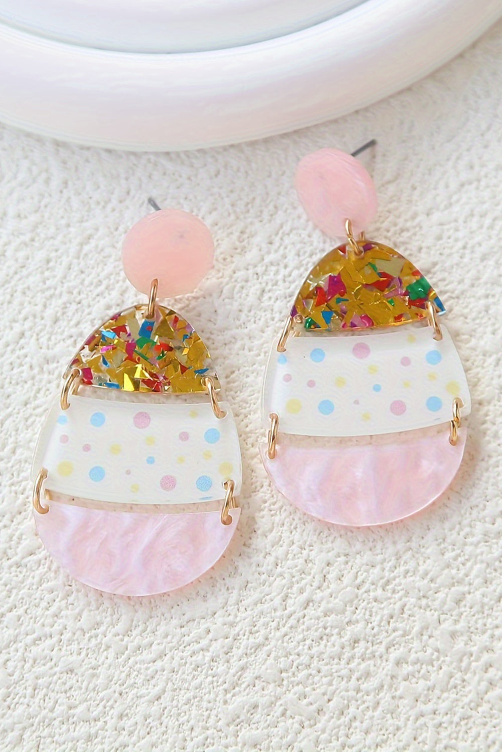 Boucles d'oreilles pendantes en forme d'œuf de Pâques imprimé mignon