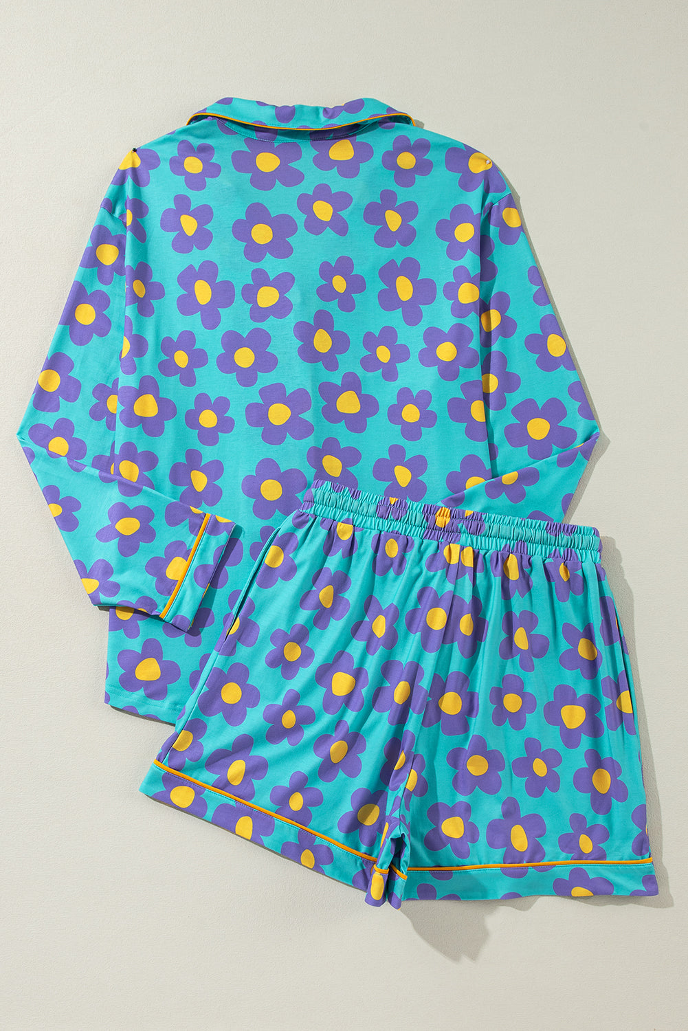 flower print long sleeve shirt shorts pajamas set 2