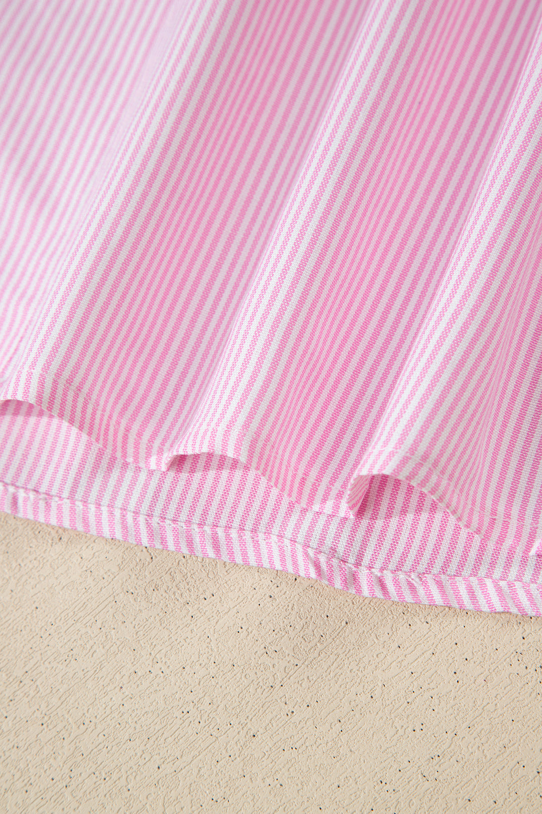 Pink Striped Print Collared Split Neck Half Sleeve Blouse