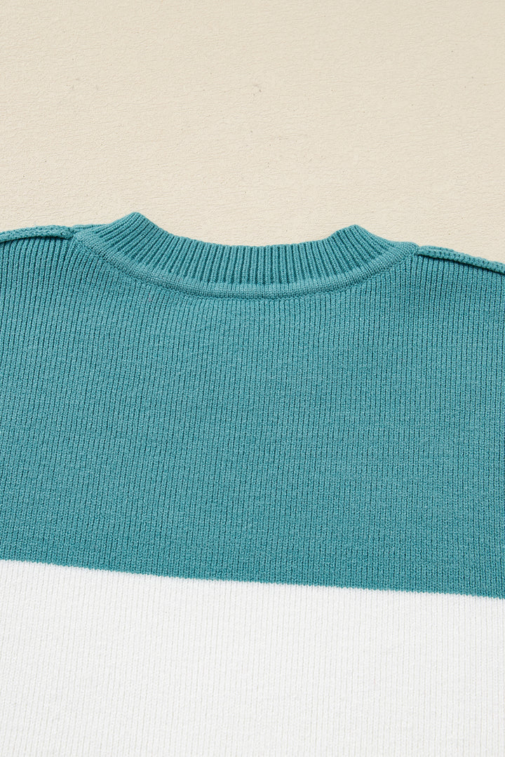 Color Block Plain Ribbed Knit Baggy Sweater