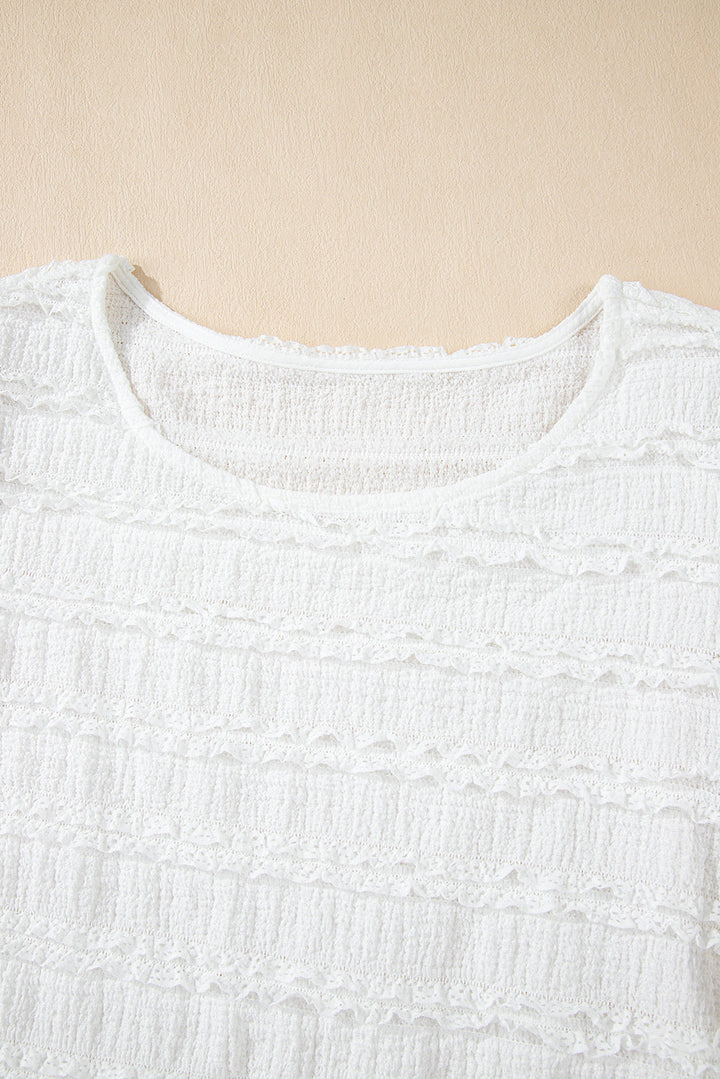 frilled lace trim bubble sleeve blouse