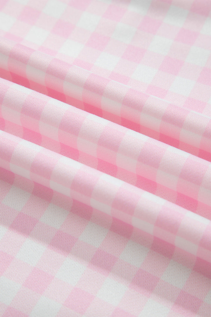 Pink Plaid Long Sleeve Two Piece Pant Set