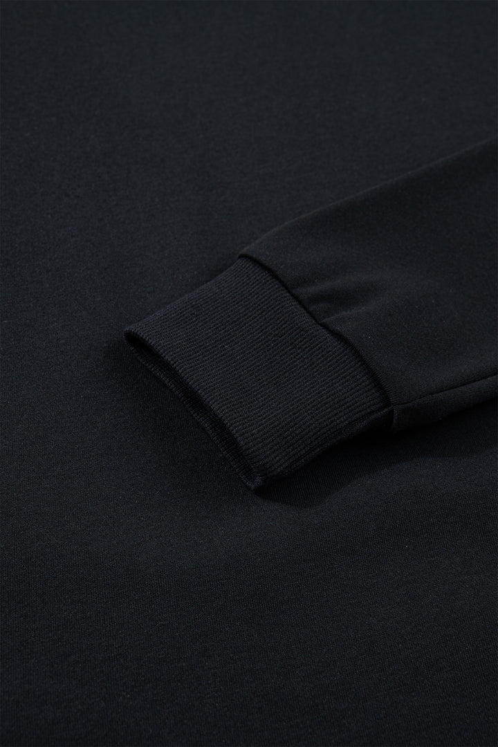 Black Solid Color Dropped Shoulder Long Sleeve Top