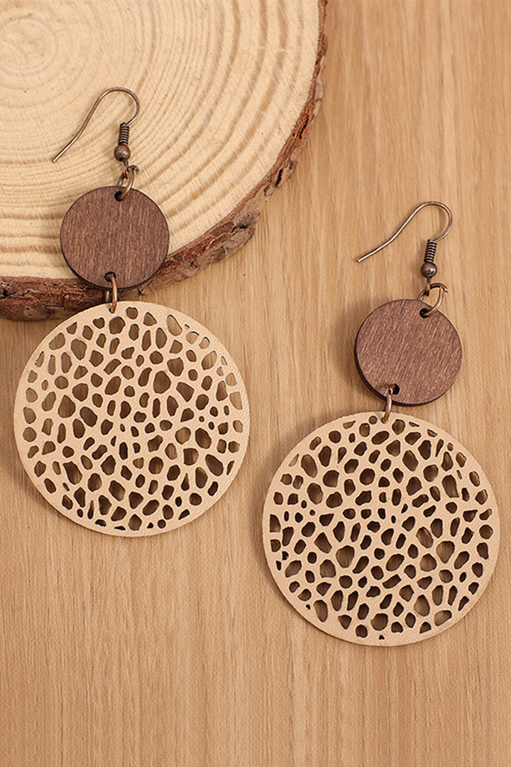 Boucles d'oreilles pendantes rondes en bois ajouré