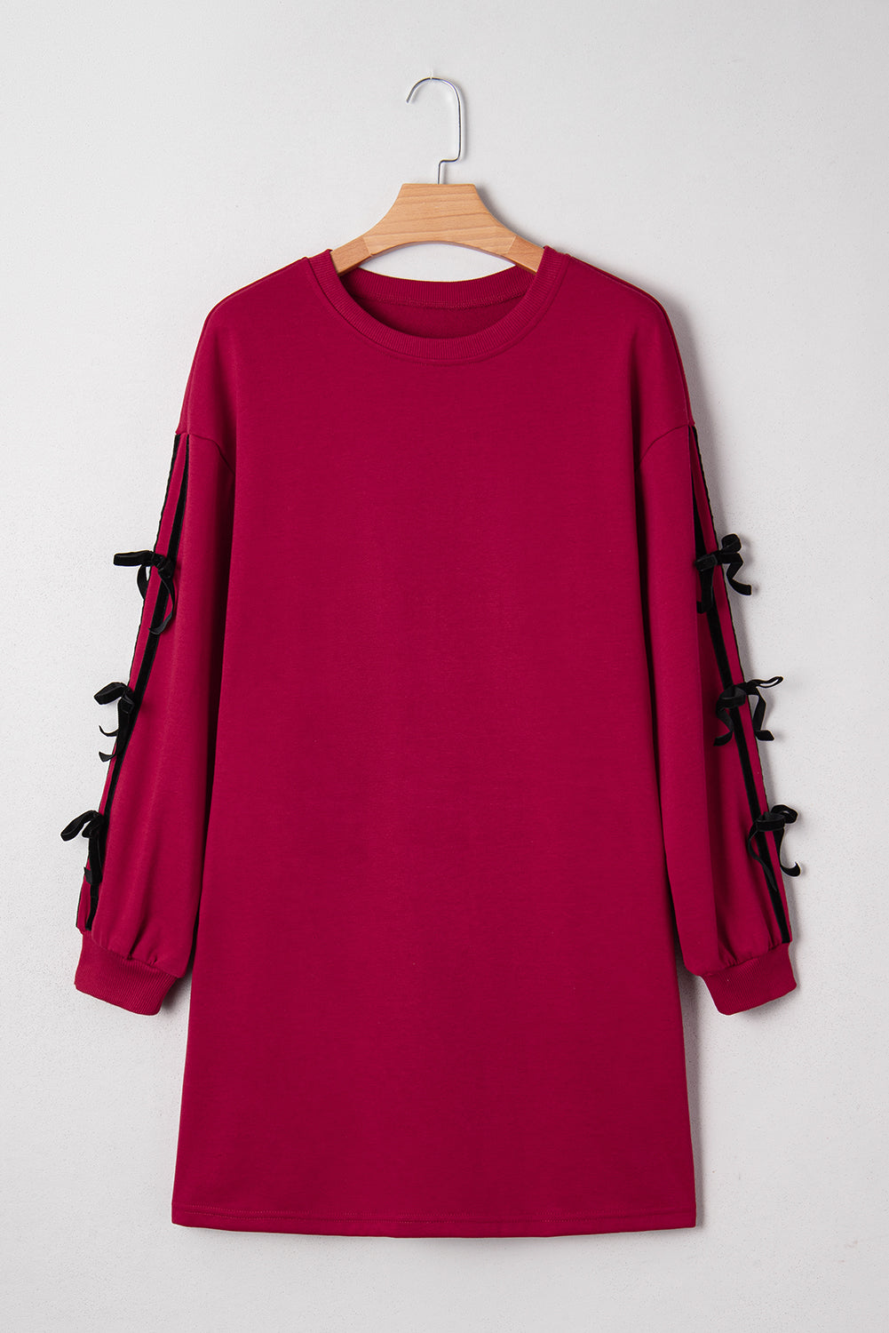 Contrast Striped Bow Detail Drop Shoulder Sweatshirt Dress with Pockets