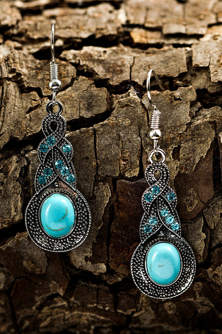 Western Turquoise Rhinestone Inlay Dangle Earrings