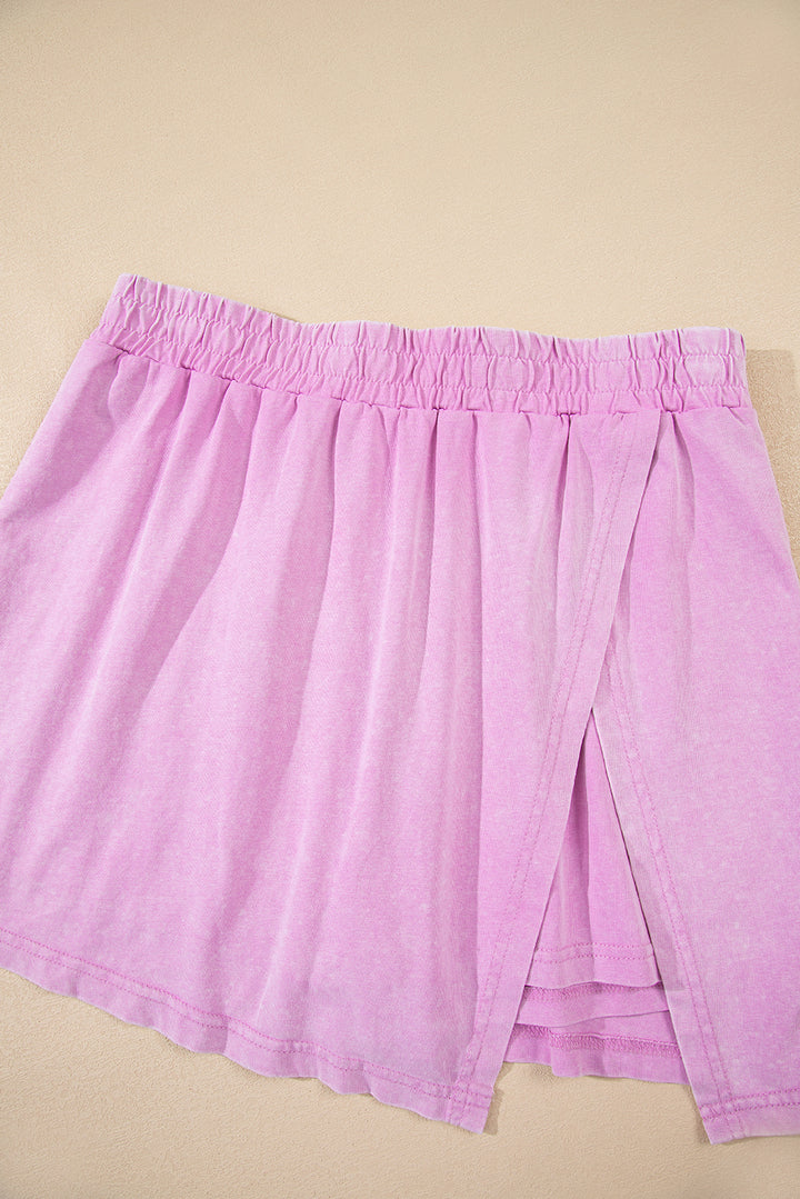 Phalaenopsis Washed Sleeveless Top Split Skort Cotton 2pcs Outfit