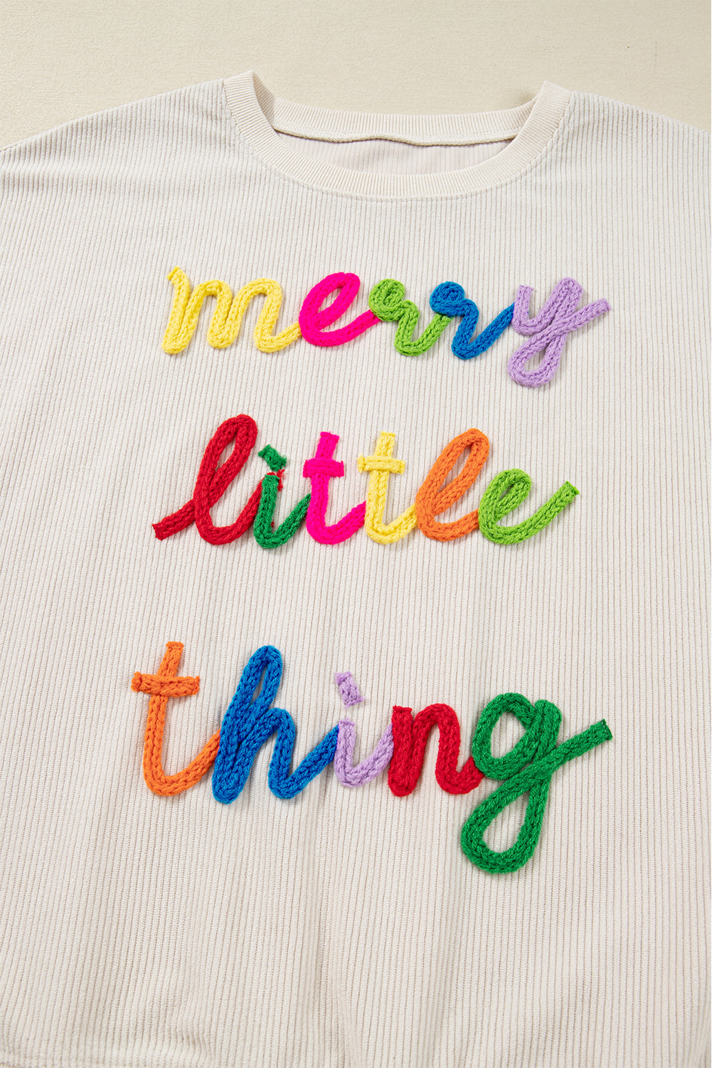 merry little thing Corded Letter Graphic Ribbed Loose Sweatshirt