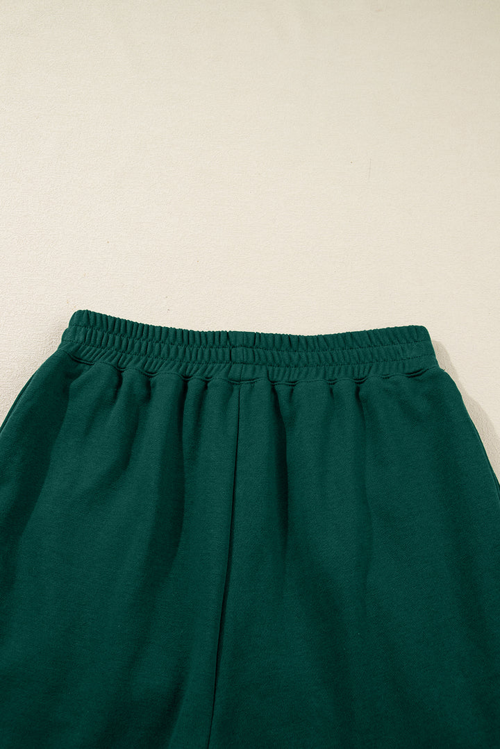 Dark Green Pearl Embellished Pullover Elastic Waist Mini Skirt Set
