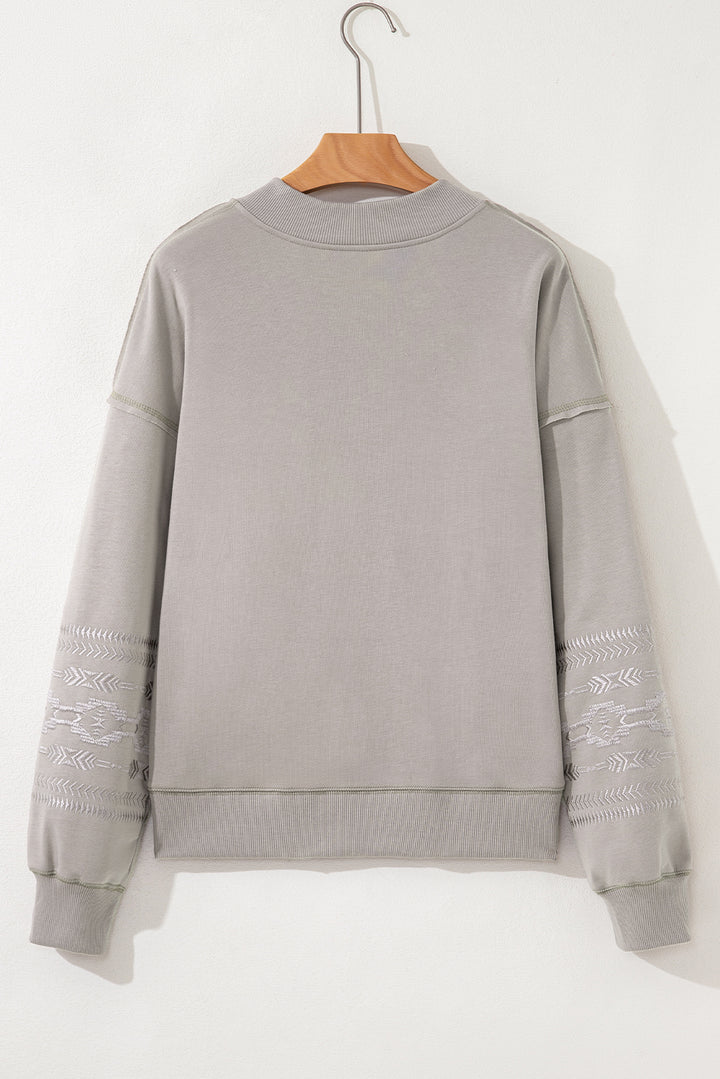 Aztec Embroidered Western V Neck Sweatshirt
