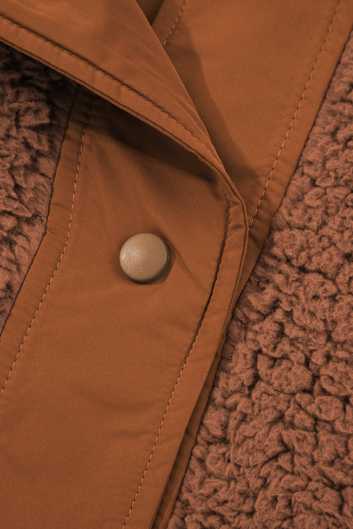 Cinnamon Faux Fur Snap Button Front Knot Side Plush Vest with Pockets