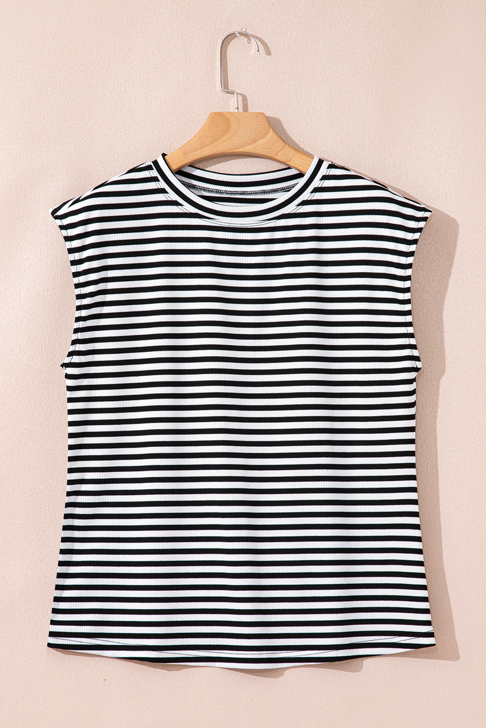 Ribbed Cap Sleeve Round Neck T Shirt