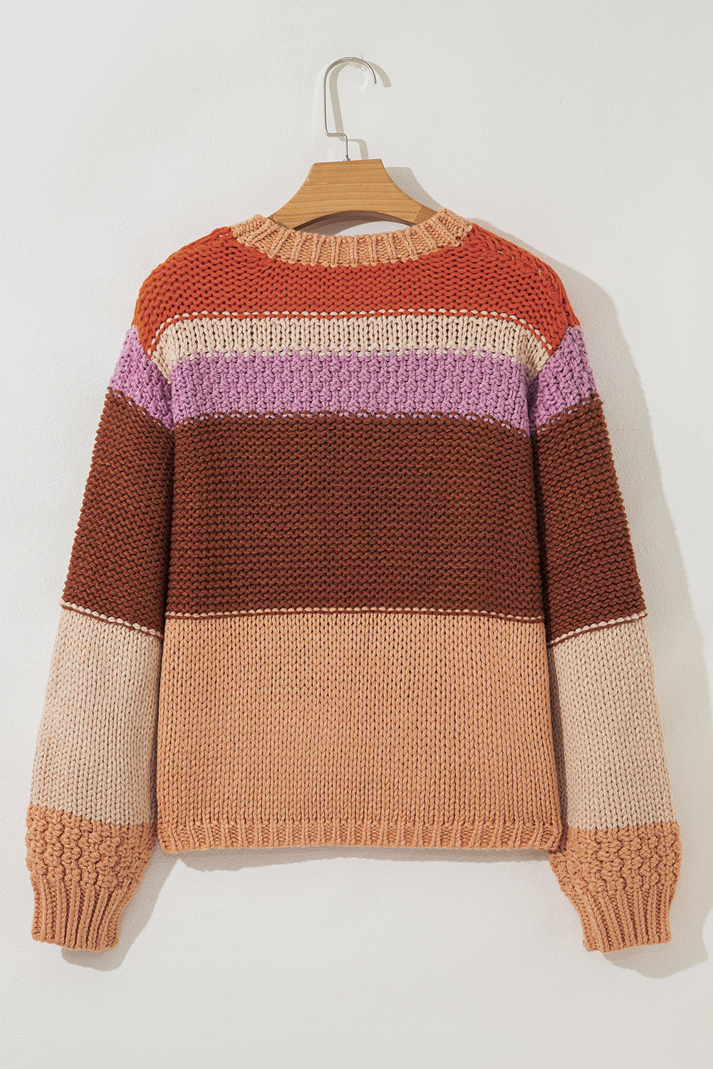Cropped Colorblock Drop Shoulder Chunky Knitted Sweater