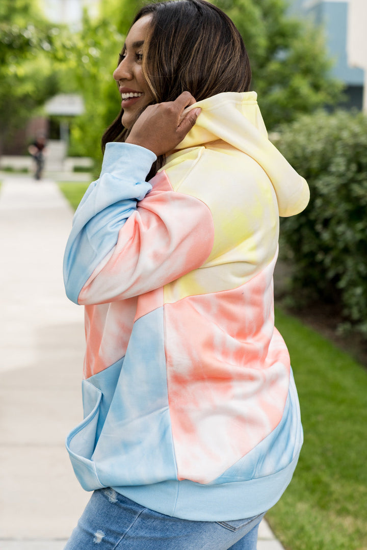 Colorblock Kangaroo Pocket Plus Size Hoodie