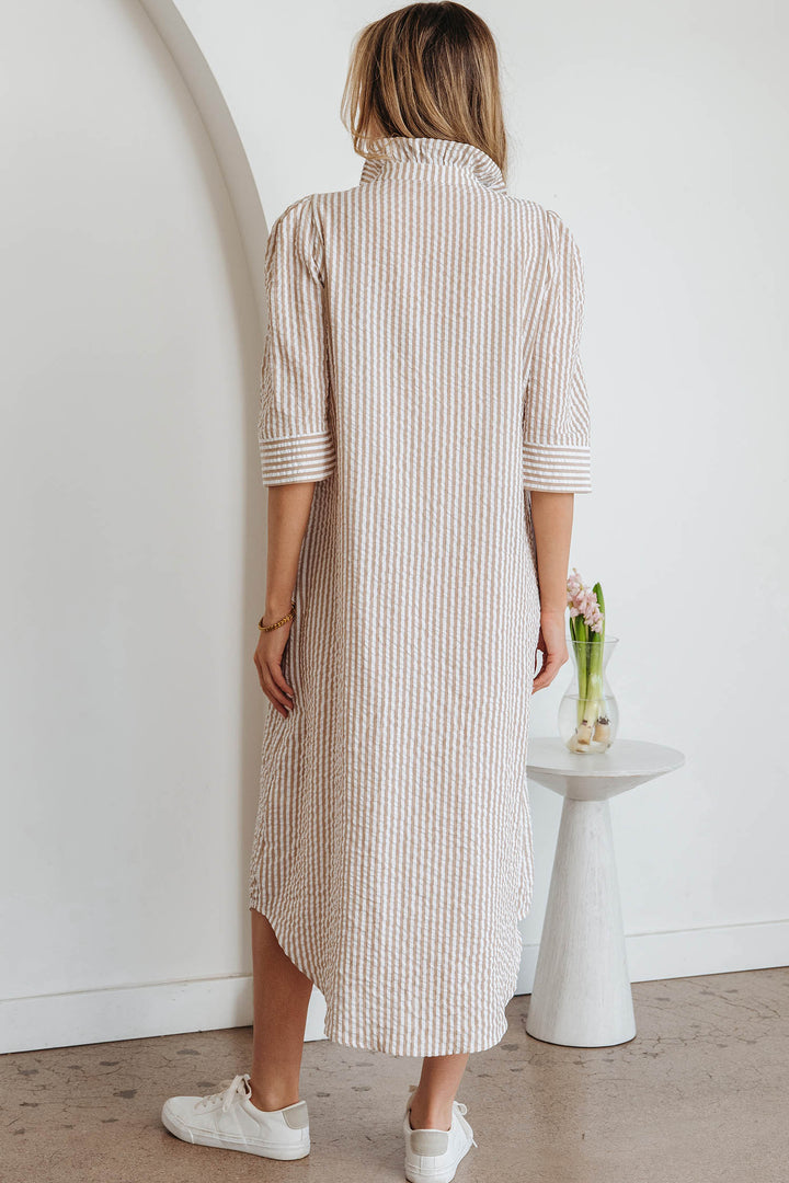 Frilled Collar Half Sleeve Shirt Maxi Dress