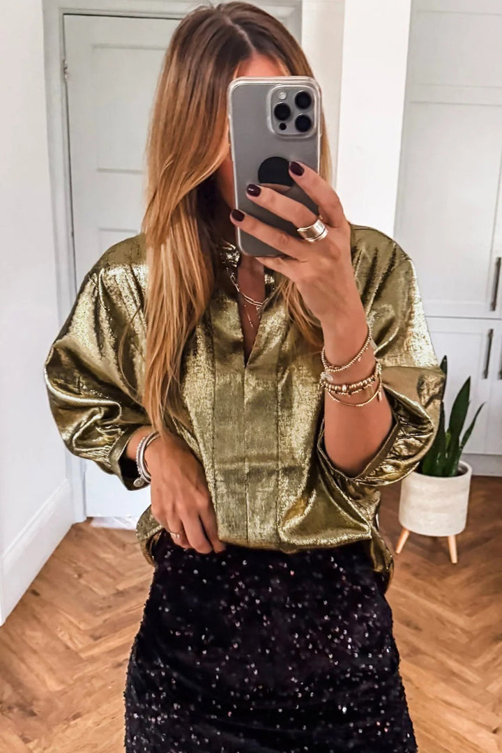 Metallic Split Neck Half Sleeve Blouse