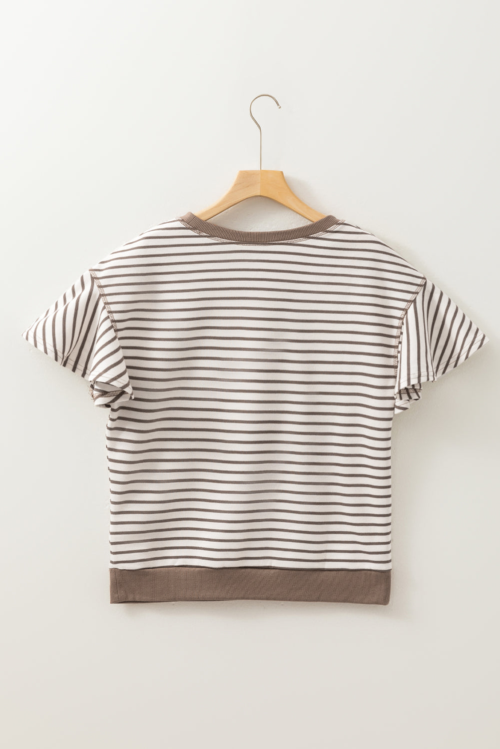 contrast detail striped ruffle short sleeve top
