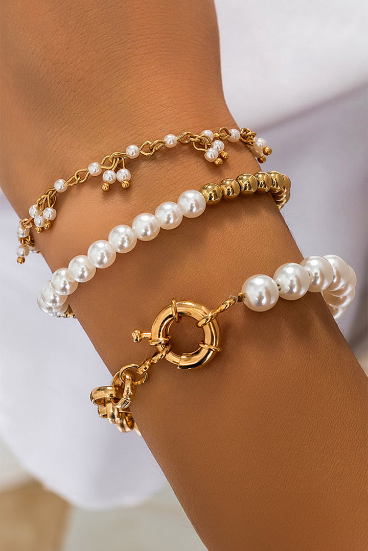 3-teiliges Armband-Set mit Perlen und plattierter Legierung
