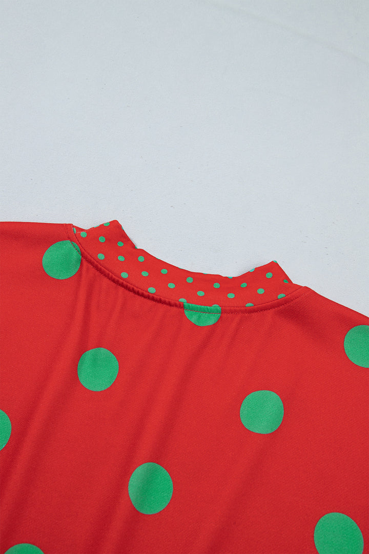 Red Polka Dot Print Contrast Detail Oversized Tunic Sweatshirt