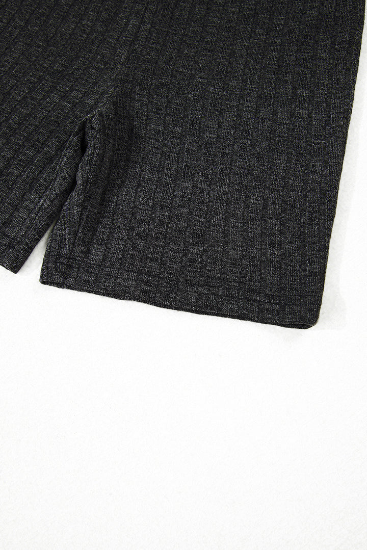 Black Soft Ribbed Loose Tee Slim Shorts 2pcs Sporty Set