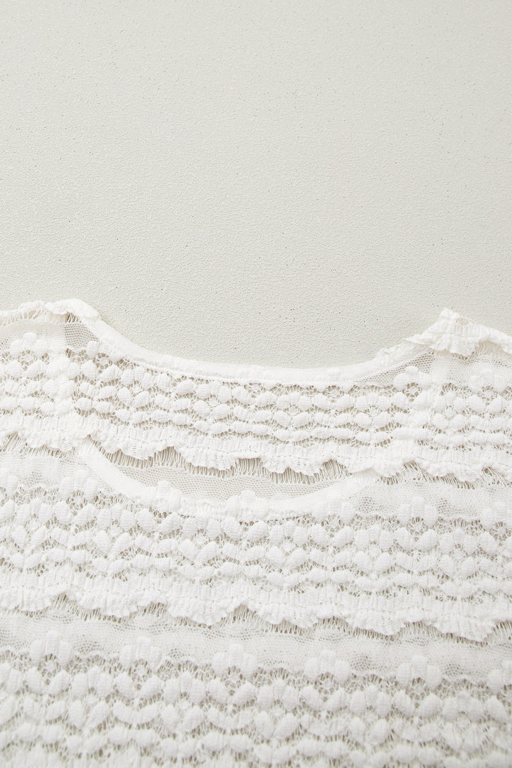 White Sheer Lace Short Sleeve Top