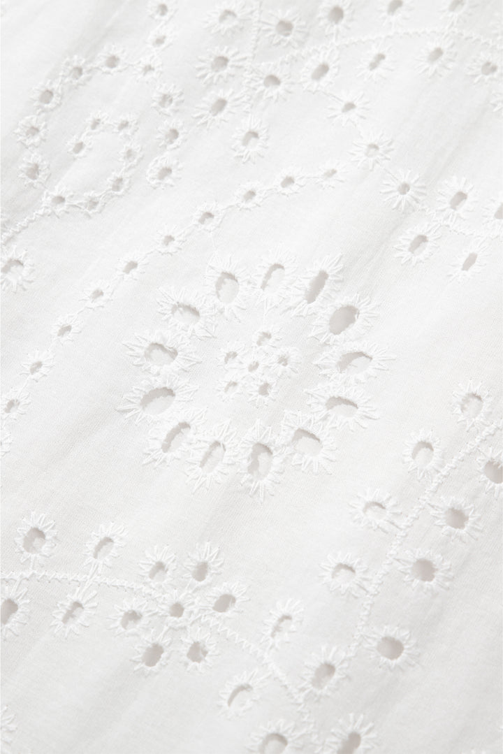 100%Cotton White Floral Eyelet Embroidered Sleeveless Shift Dress