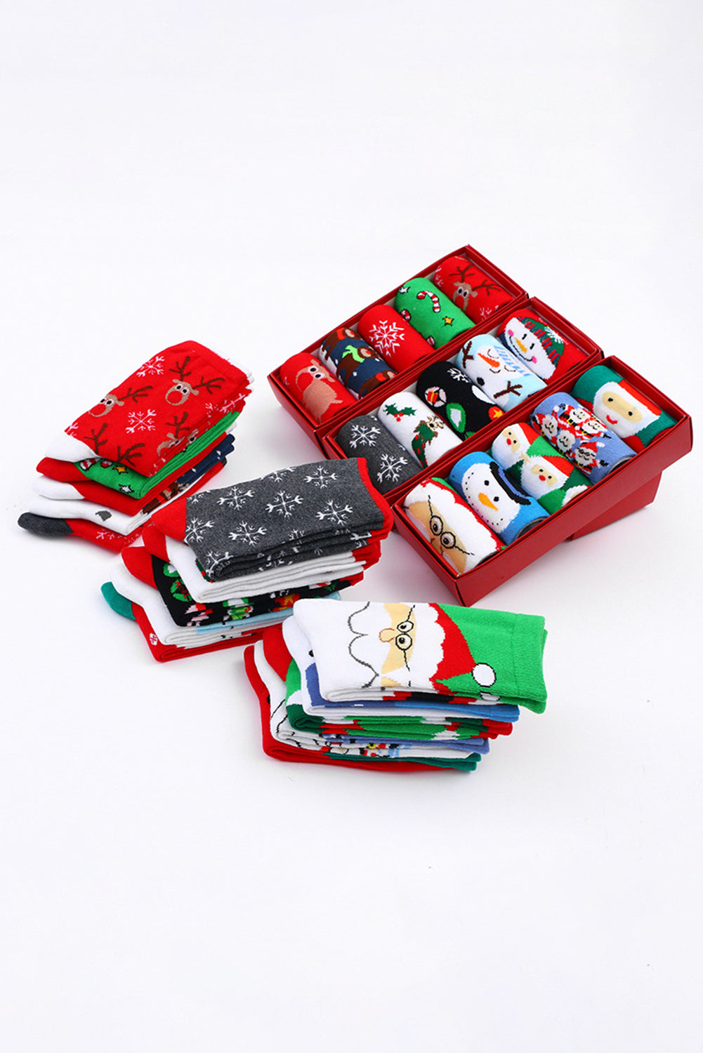 Lot de 5 paires de chaussettes de Noël souples avec motif élan et boîte