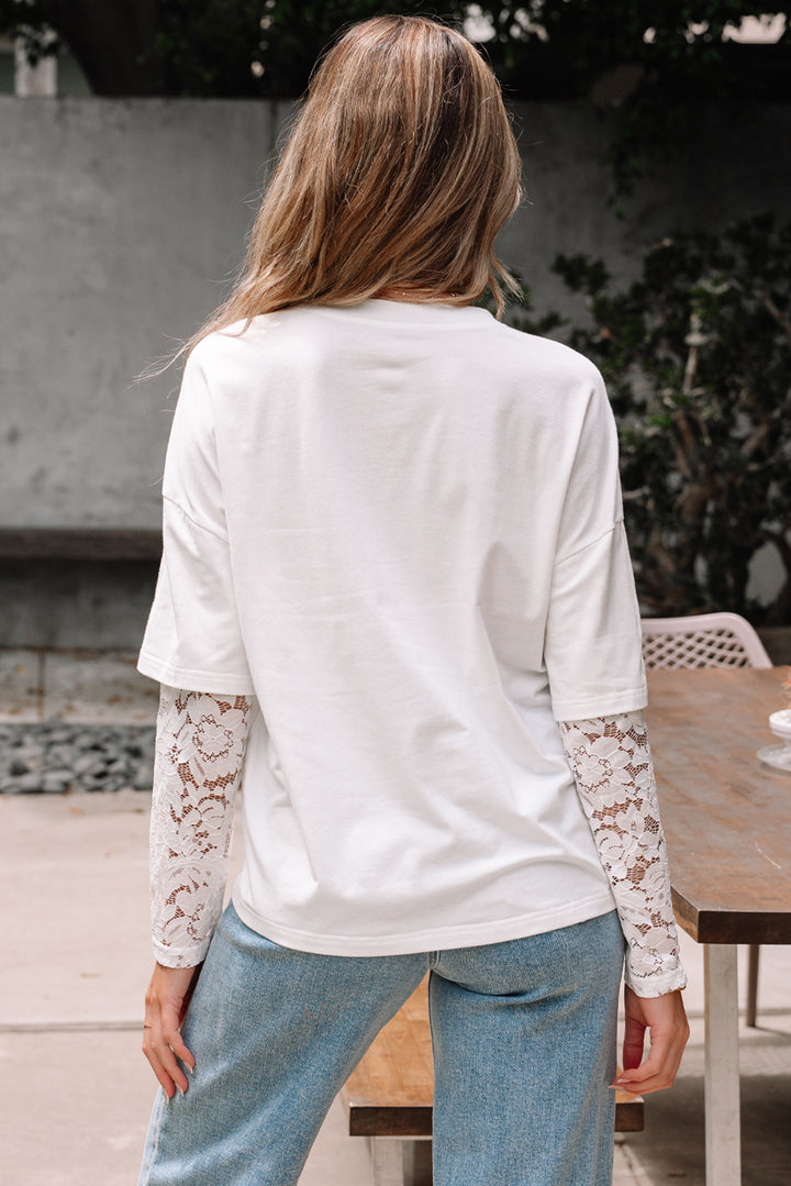 White Lace Long Sleeve Insert Tee
