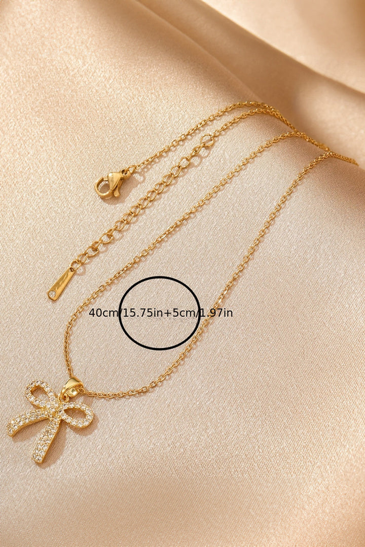 Plated Rhinestone Bowknot Pendant Necklace
