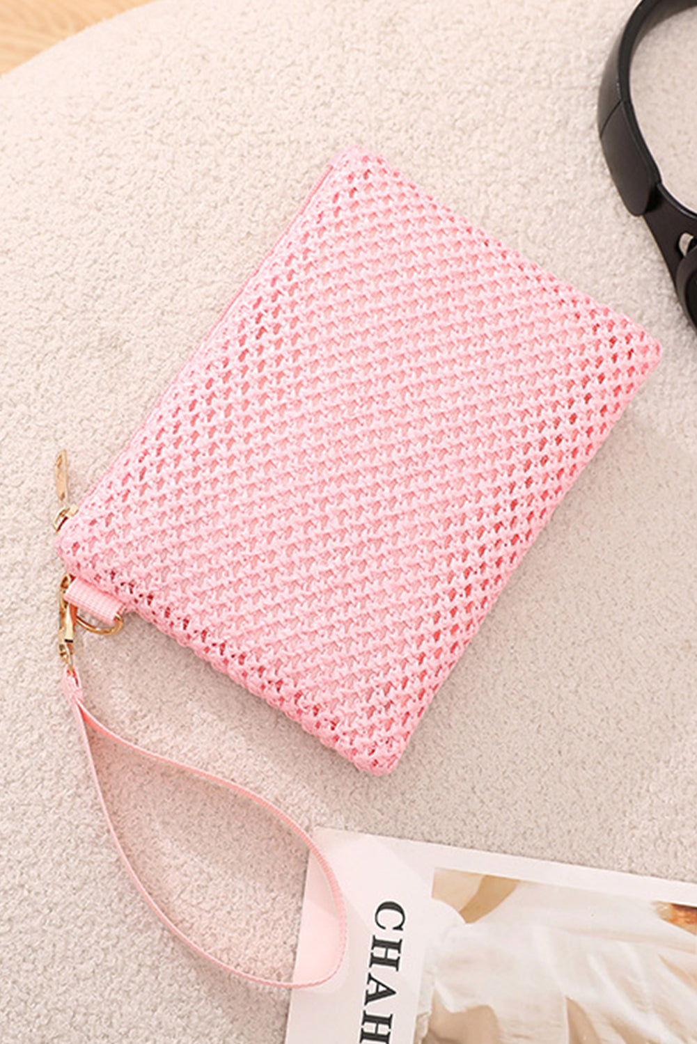 Woven Zipper Wrist Strap Square Handbag